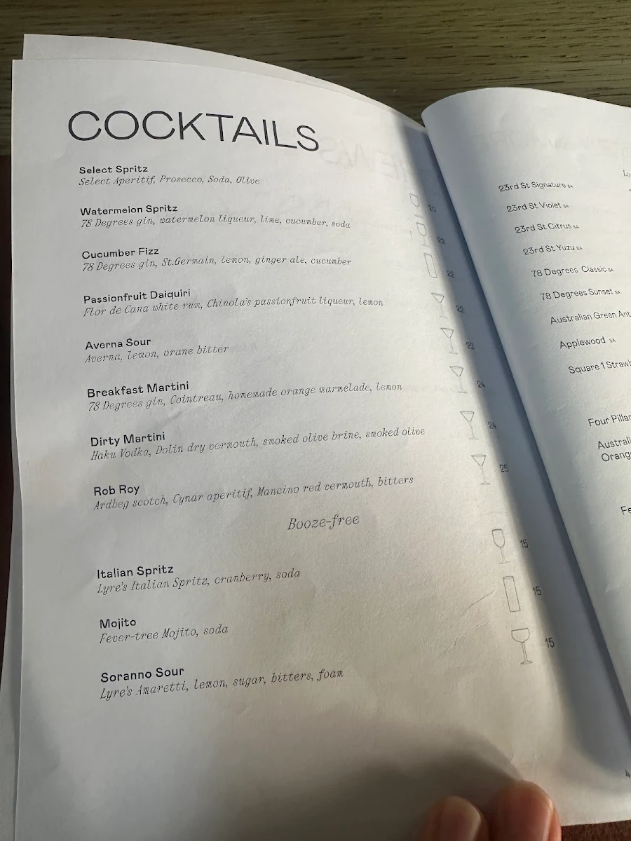 Menu, Canopy Bar