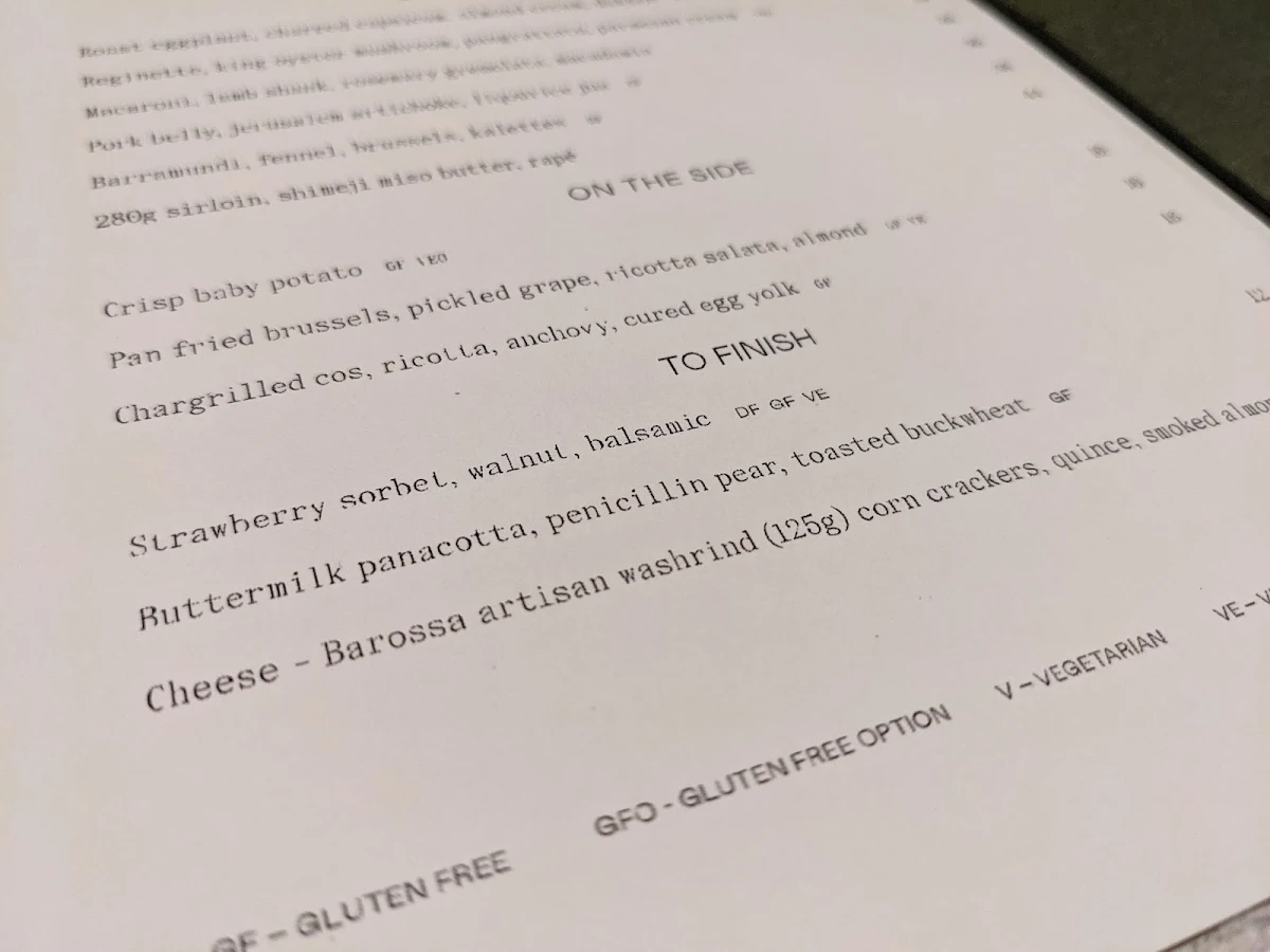 Menu, Canopy Bar