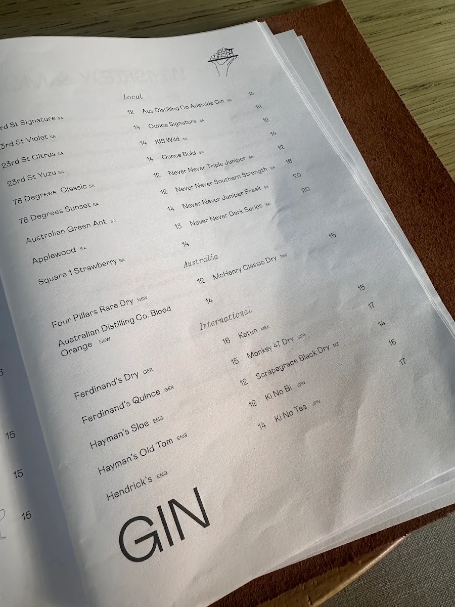 Menu, Canopy Bar