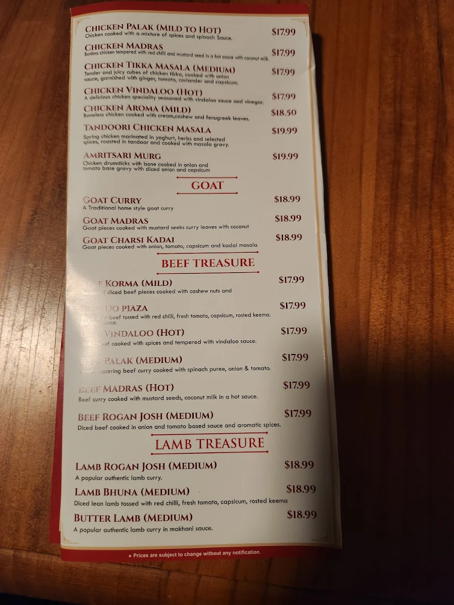Menu, Aroma Indian Cuisine - Epping