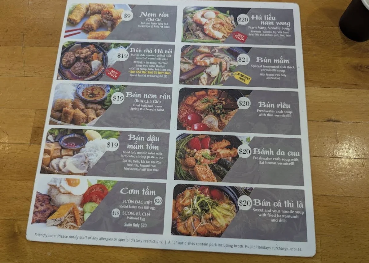 Menu, Mam Mam Bankstown Restaurant