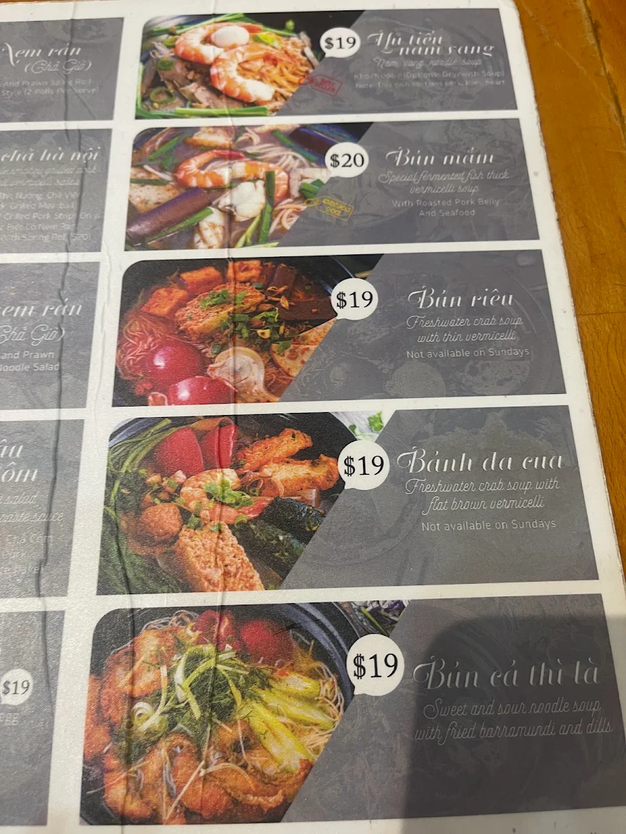 Menu, Mam Mam Bankstown Restaurant