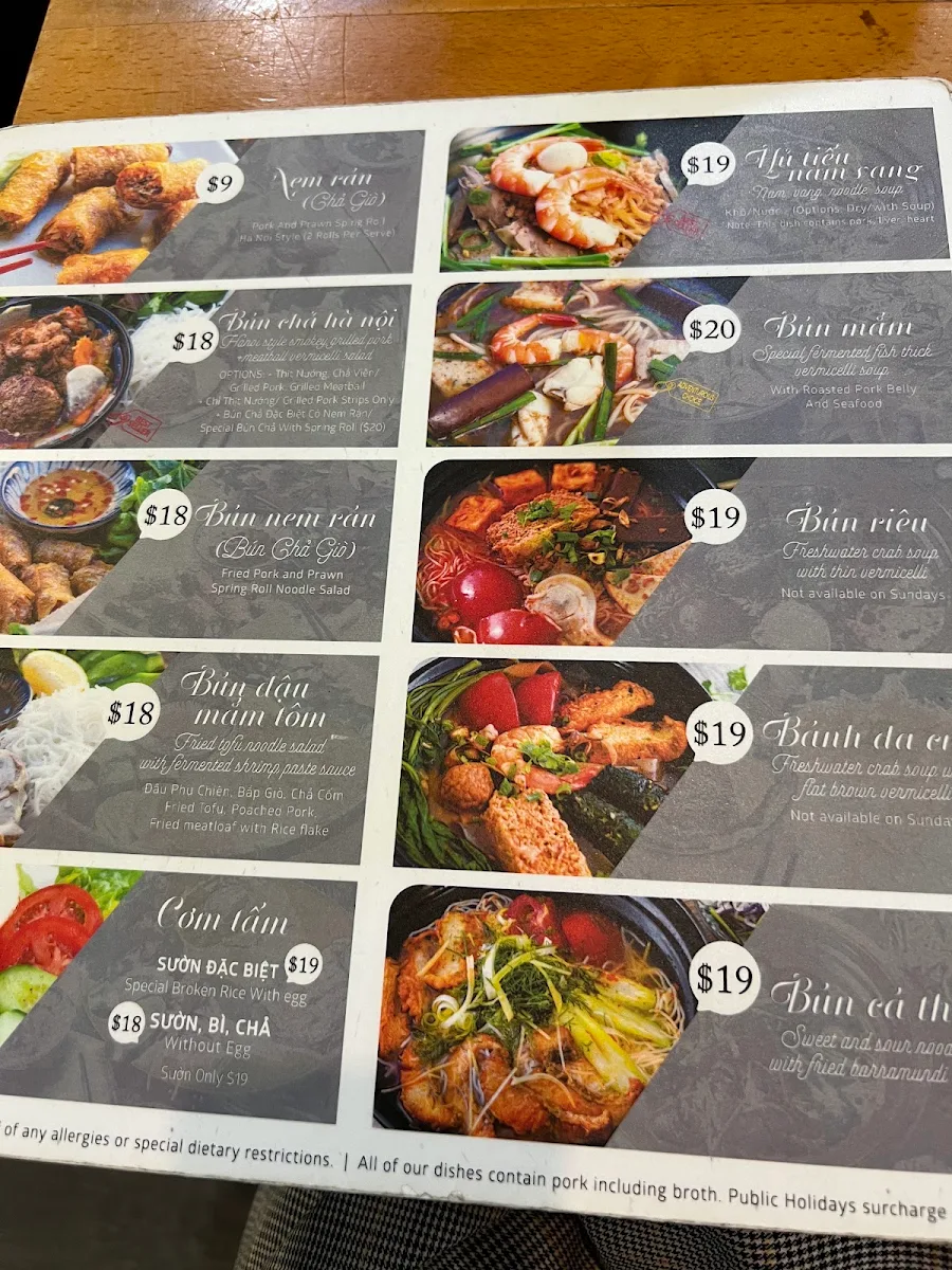 Menu, Mam Mam Bankstown Restaurant
