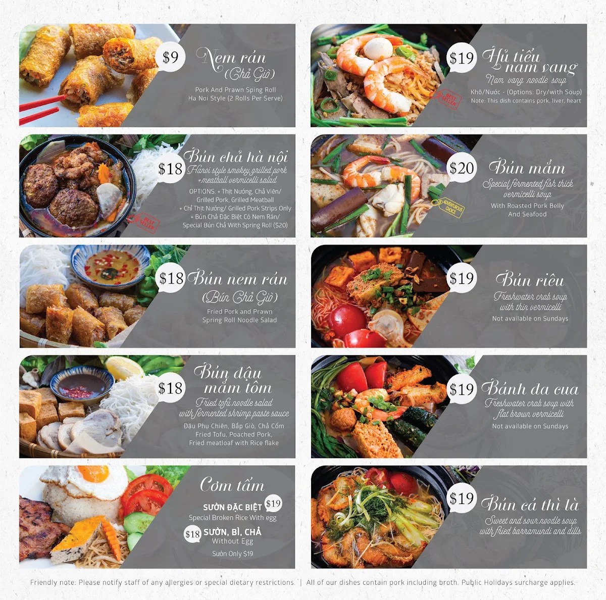 Menu, Mam Mam Bankstown Restaurant