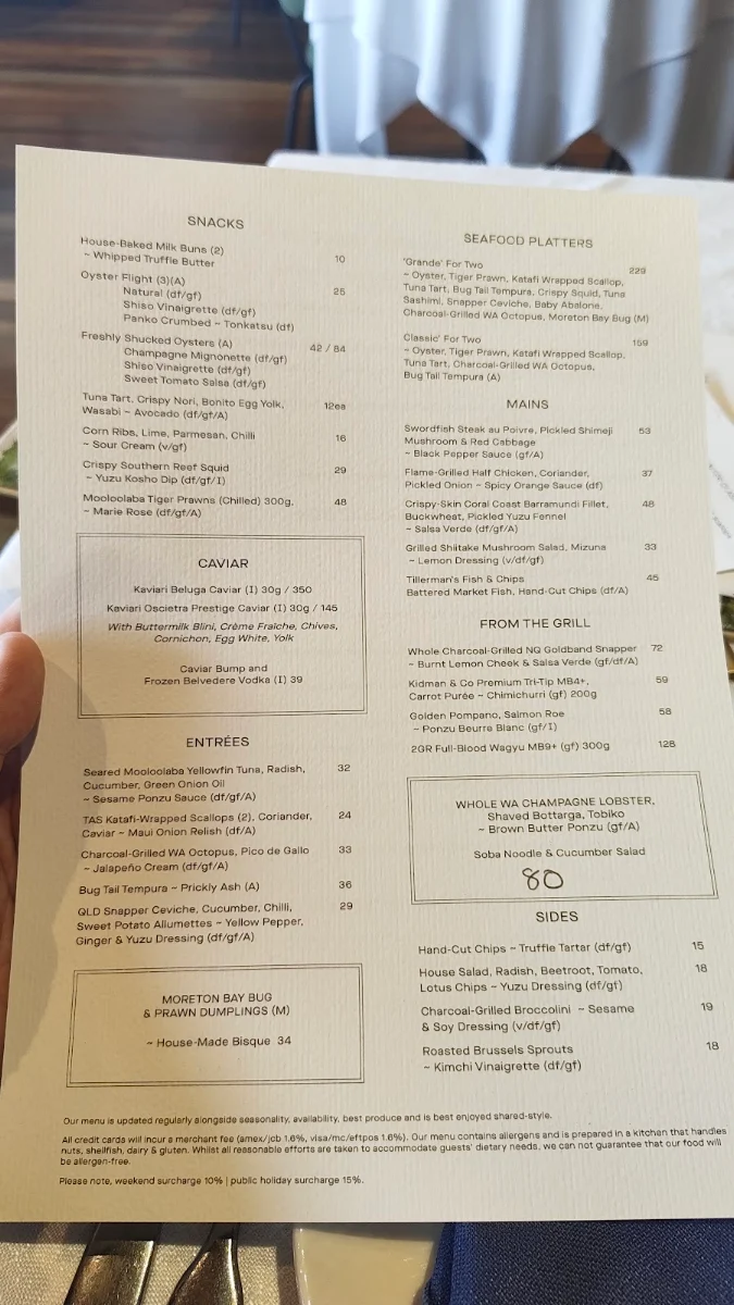 Menu, Tillerman Seafood Restaurant