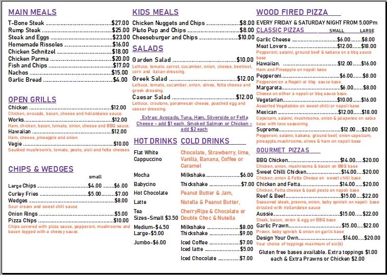 Menu, Charleys Creek Cafe