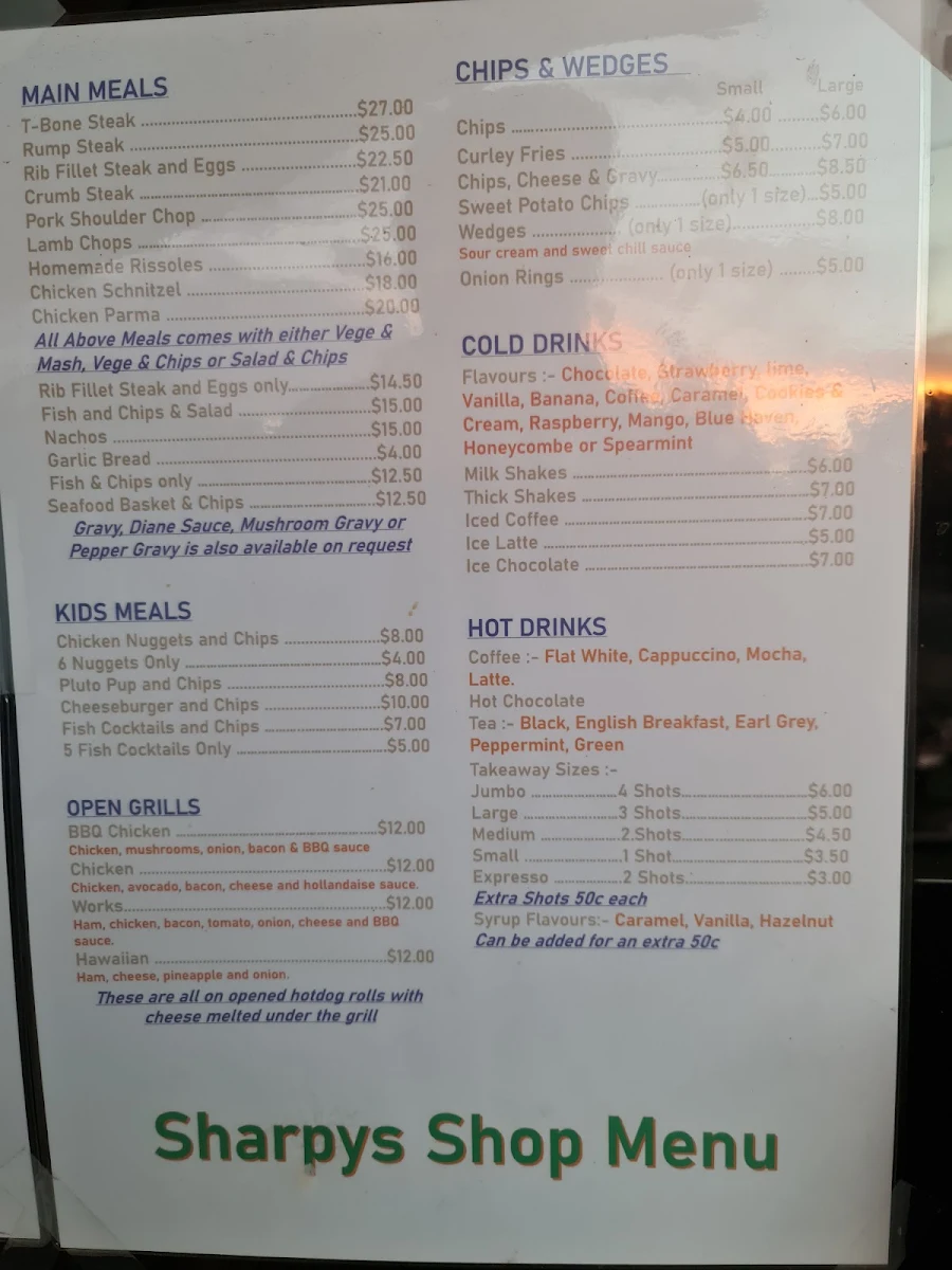 Menu, Charleys Creek Cafe