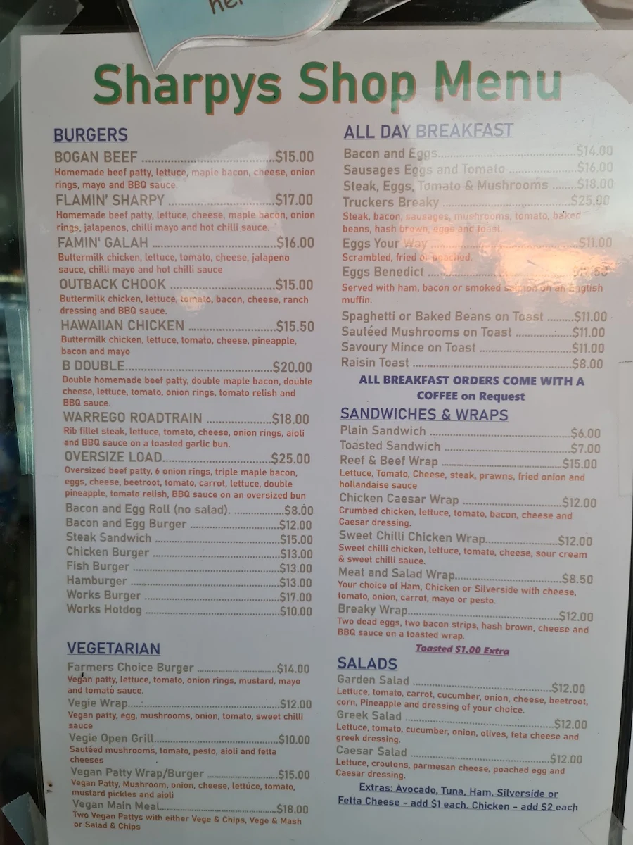 Menu, Charleys Creek Cafe