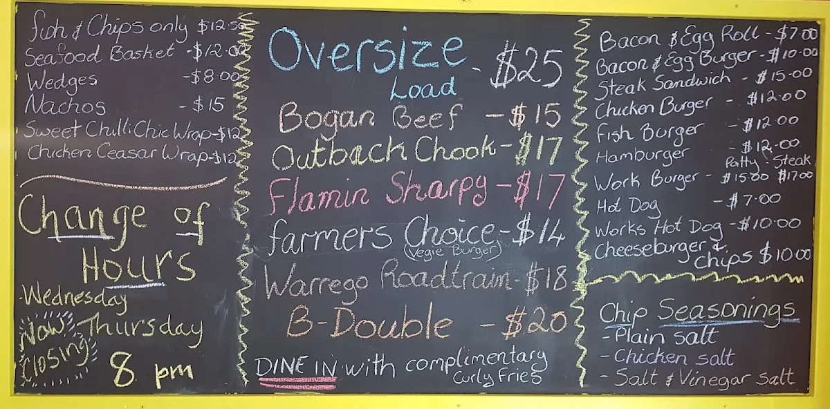 Menu, Charleys Creek Cafe
