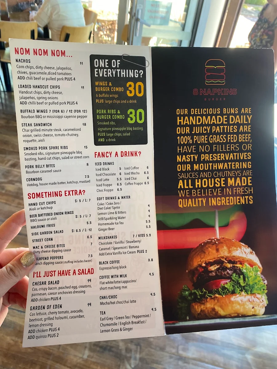 Menu, 8 Napkins Burger
