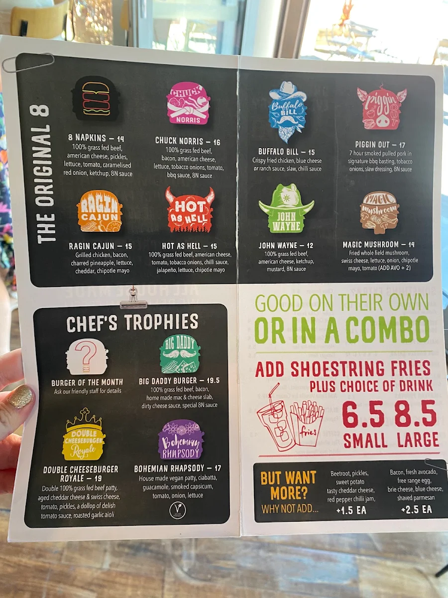 Menu, 8 Napkins Burger