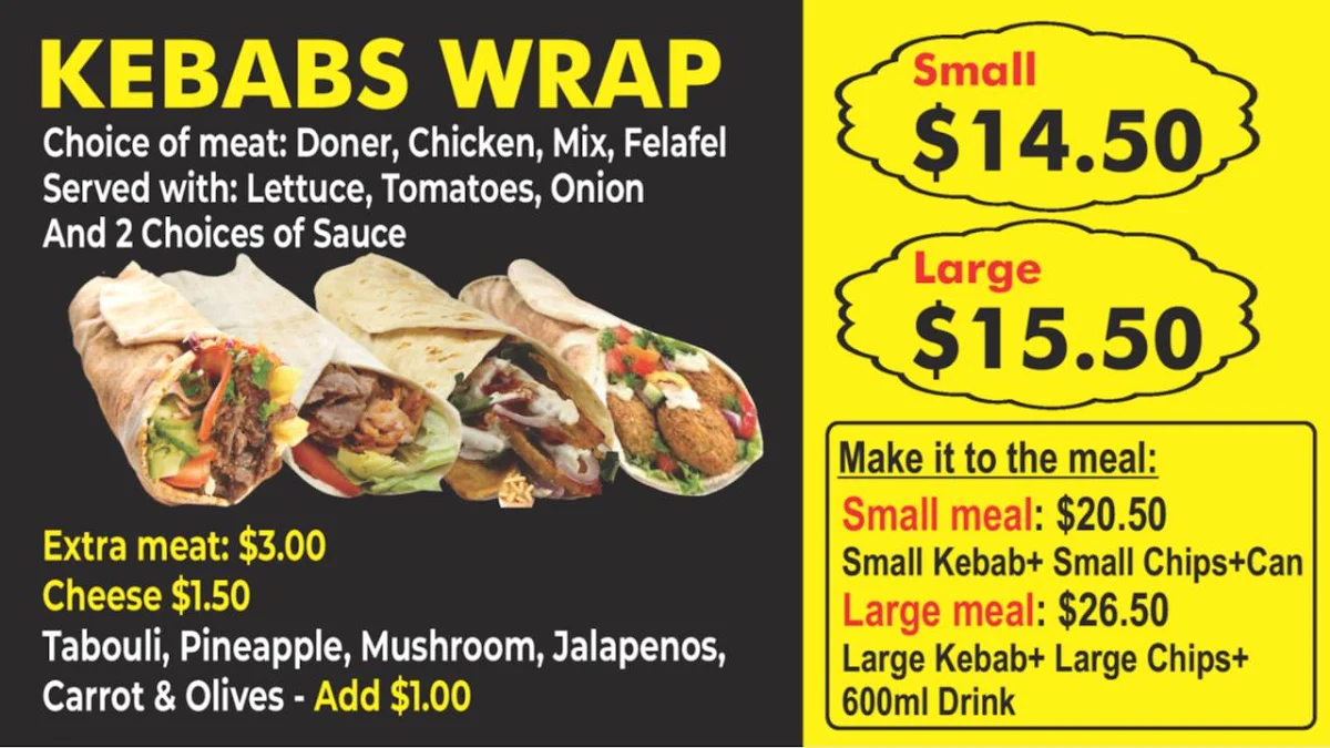Menu, Roll&Wrap Kebab