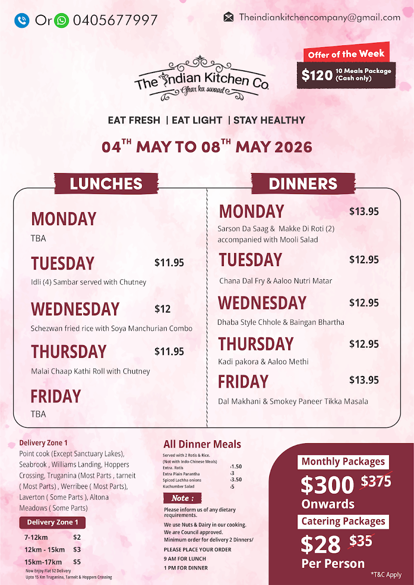 Menu, The Indian Kitchen co