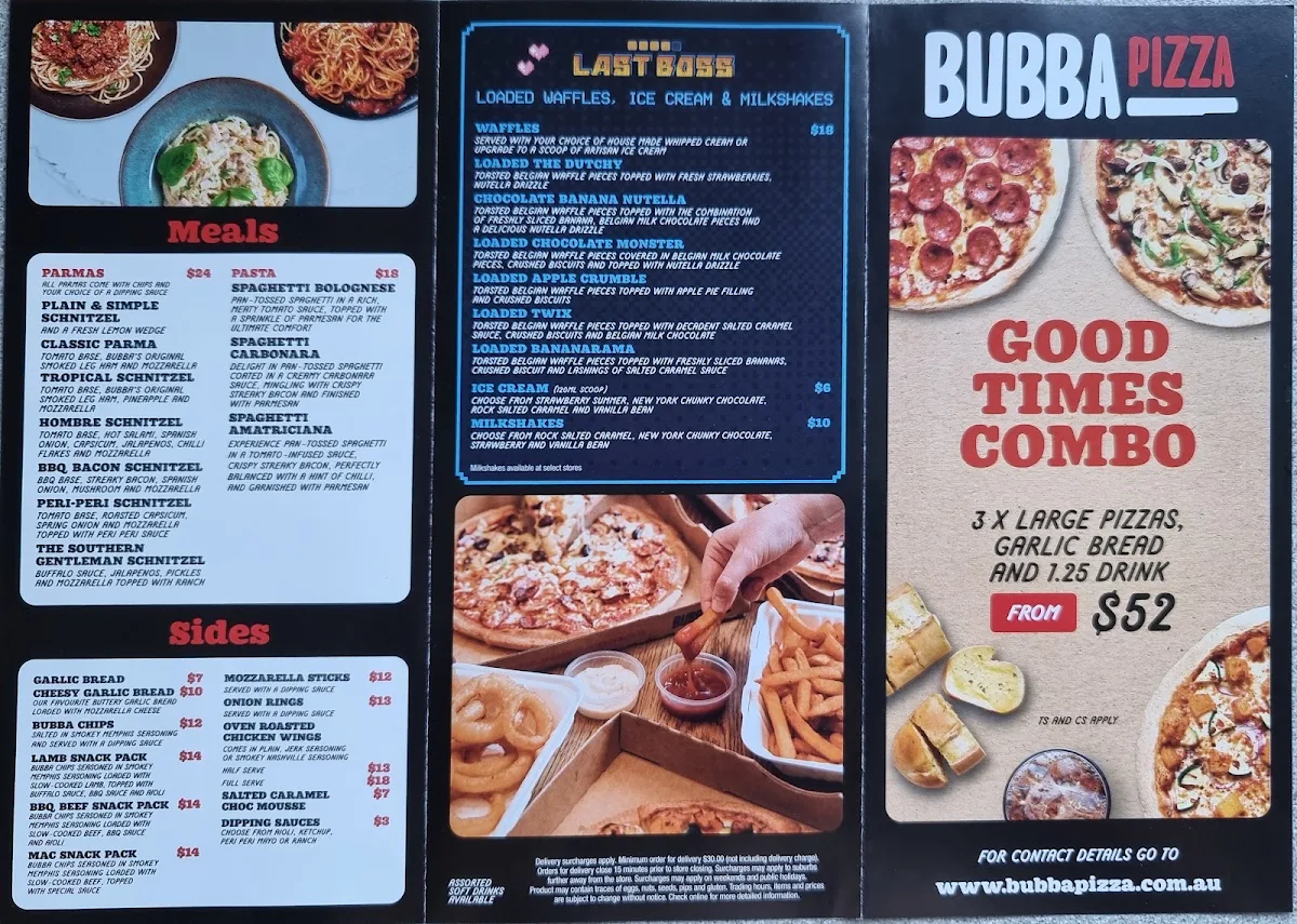 Menu, Bubba Pizza Torquay