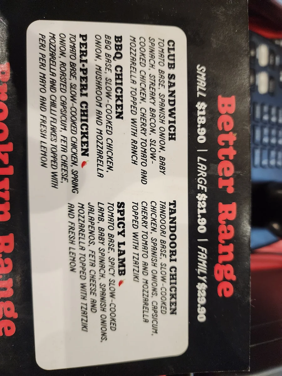 Menu, Bubba Pizza Torquay