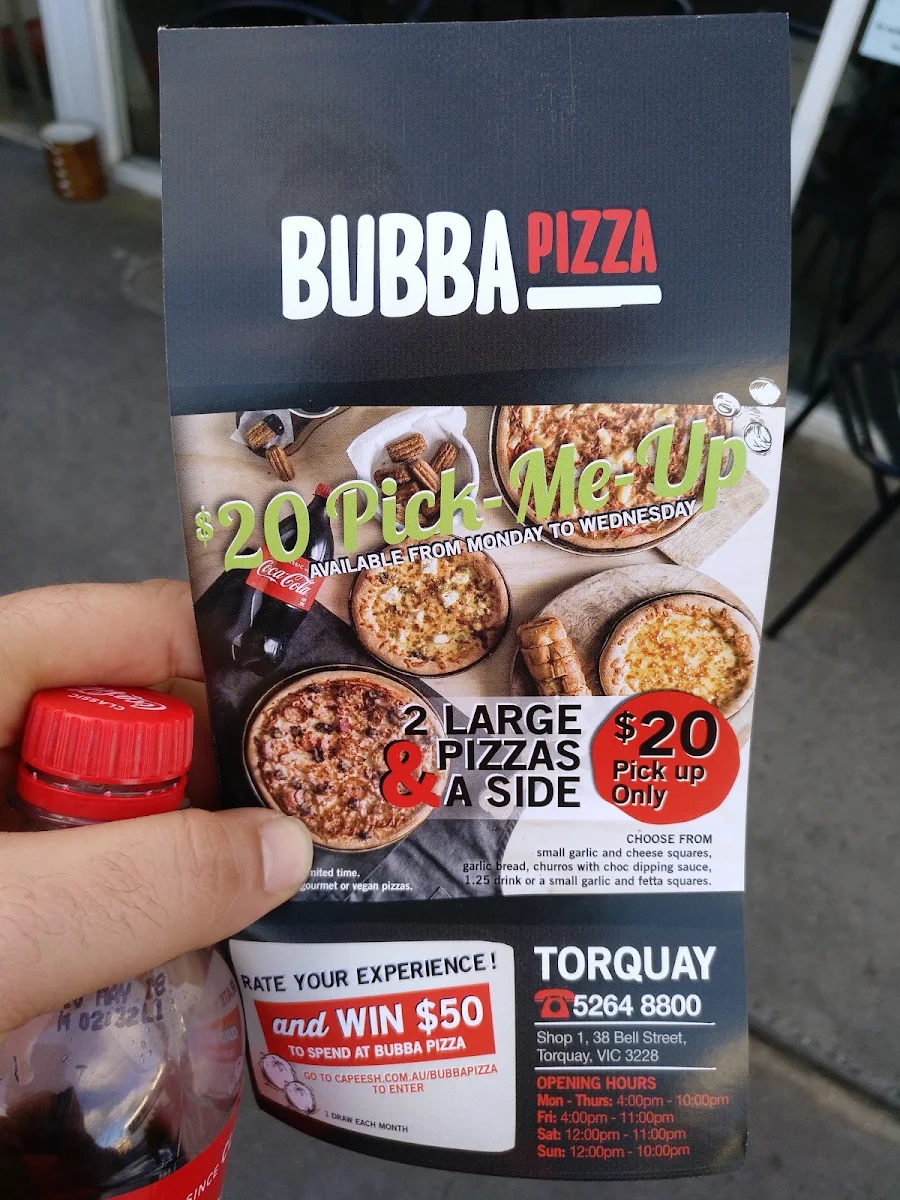 Menu, Bubba Pizza Torquay