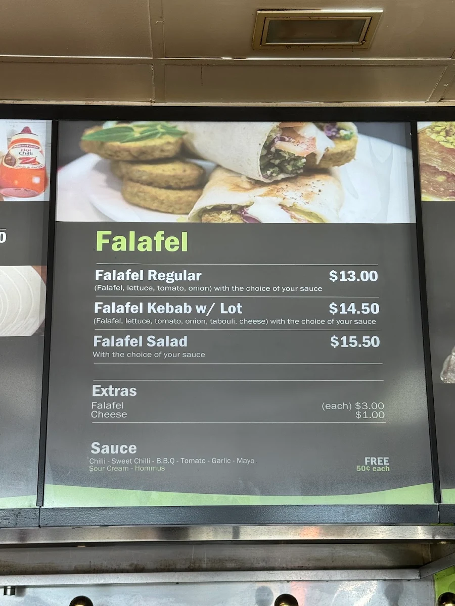 Menu, Baba’s Kebabs Mowbray