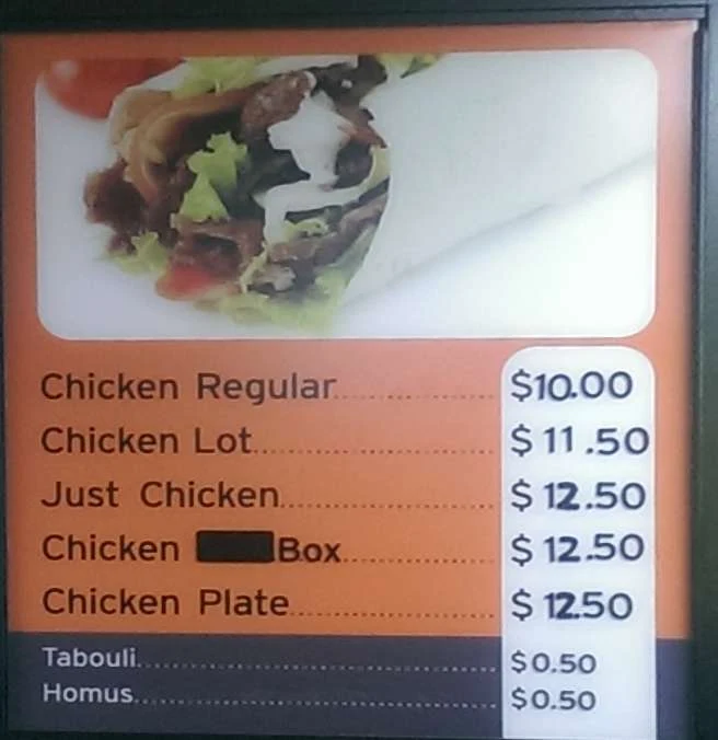 Menu, Baba’s Kebabs Mowbray