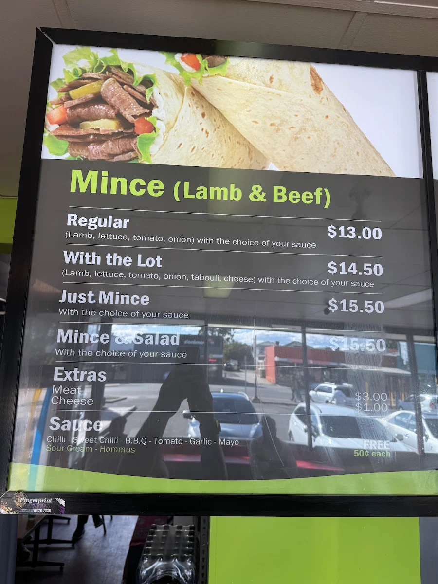Menu, Baba’s Kebabs Mowbray