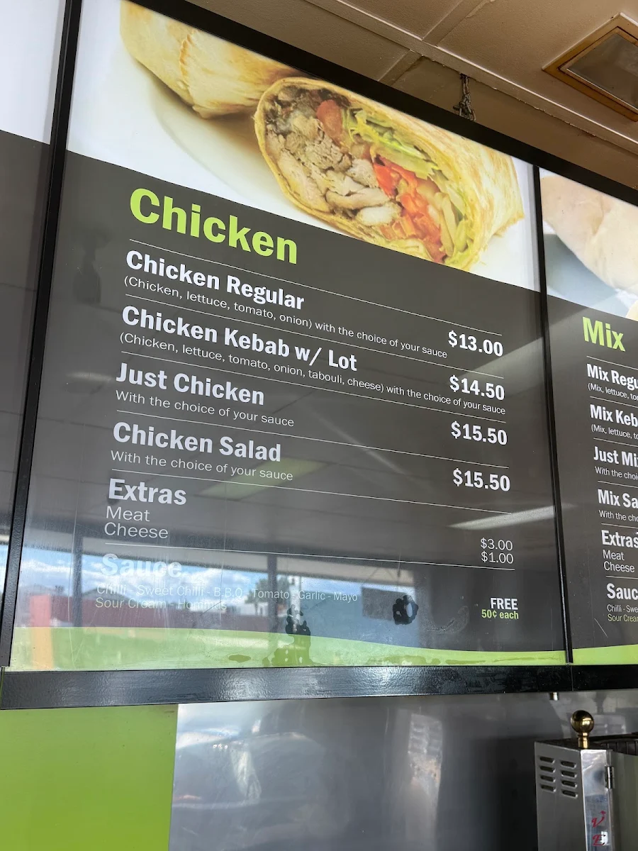 Menu, Baba’s Kebabs Mowbray