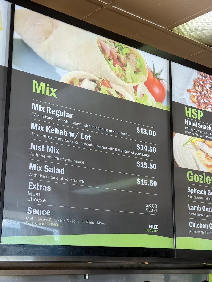 Menu, Baba’s Kebabs Mowbray