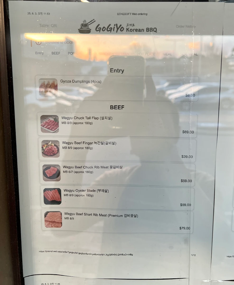 Menu, GoGiYo Korean BBQ