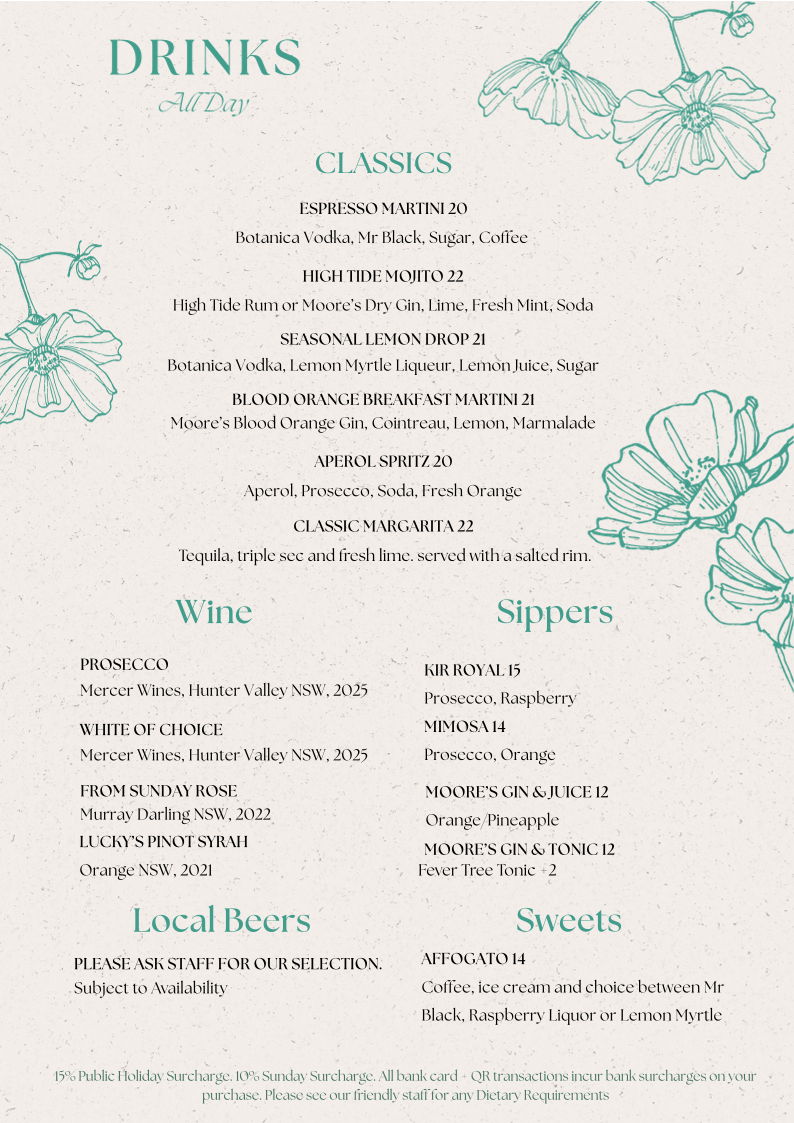 Menu, Bar Botanica