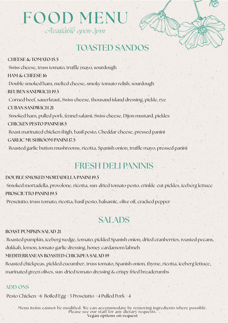 Menu, Bar Botanica