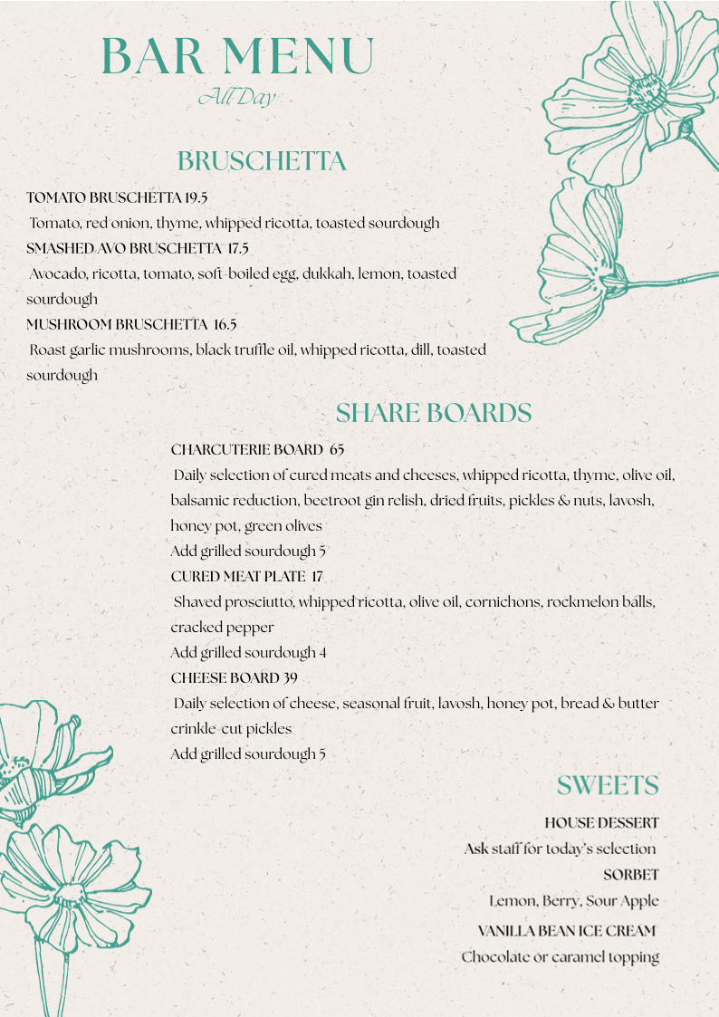 Menu, Bar Botanica