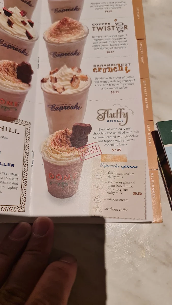 Menu, Dôme Café - Manning