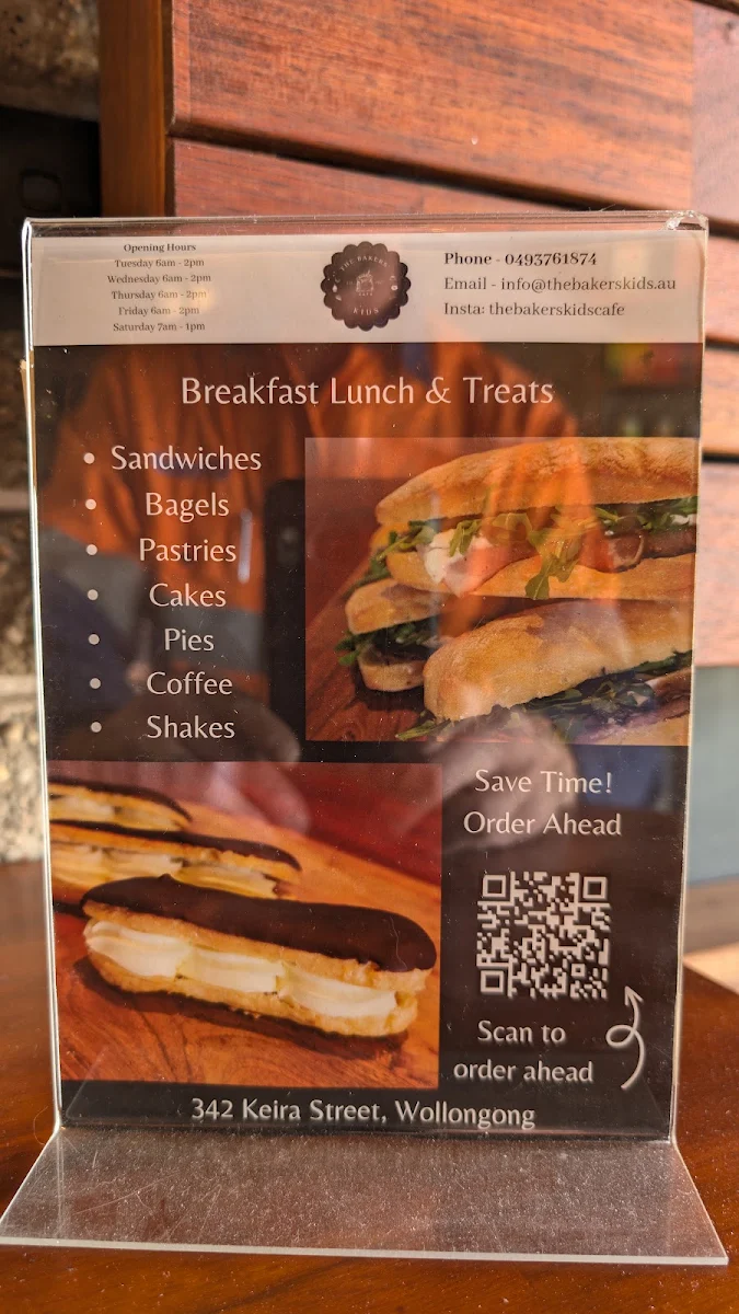 Menu, The Bakers Kid's Cafe