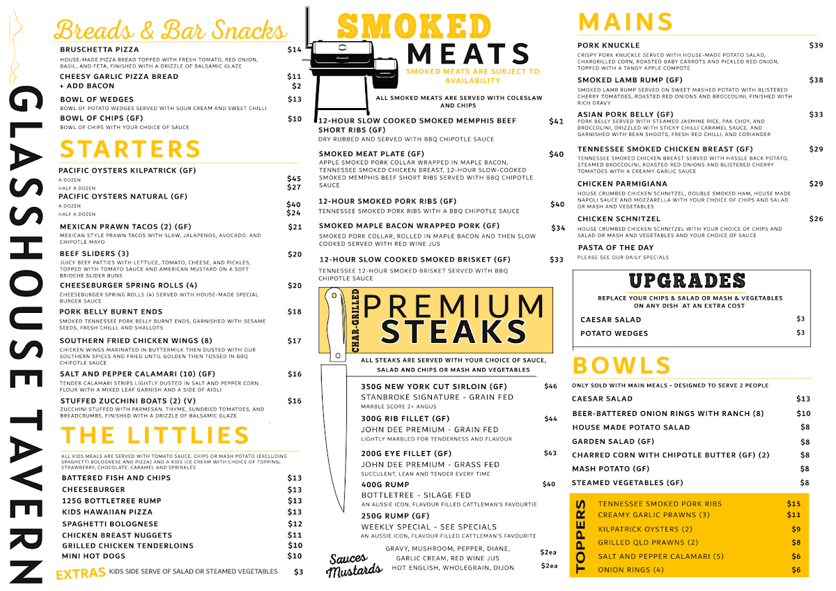 Menu, Glasshouse Tavern