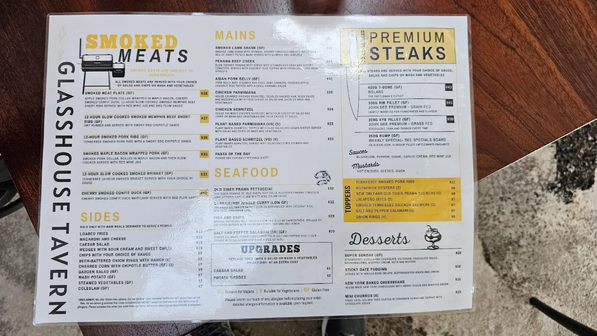 Menu, Glasshouse Tavern