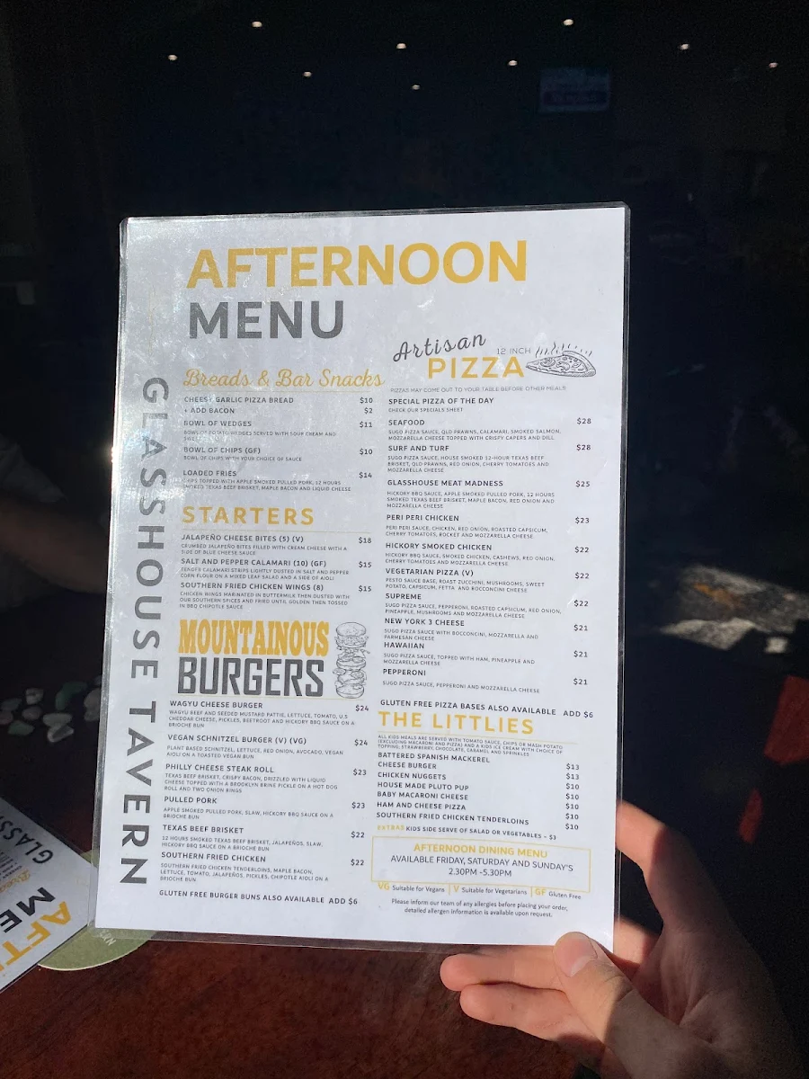 Menu, Glasshouse Tavern