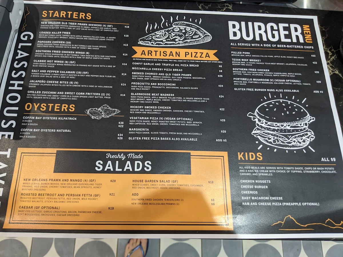 Menu, Glasshouse Tavern