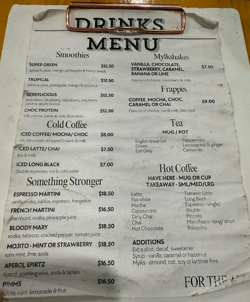 Menu, Mylk Bar North Adelaide