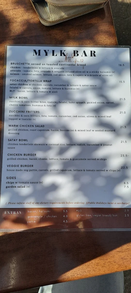 Menu, Mylk Bar North Adelaide