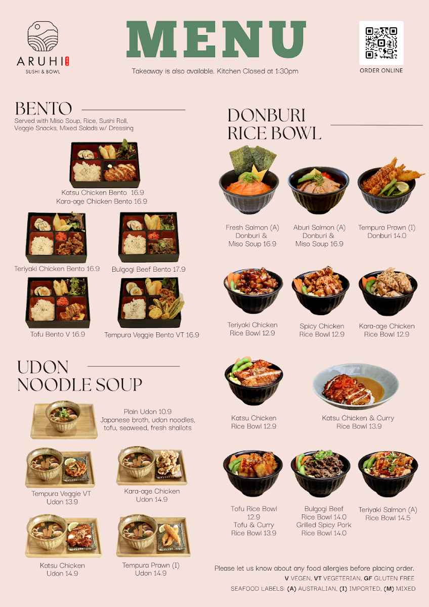 Menu, Aruhi Sushi in West Perth