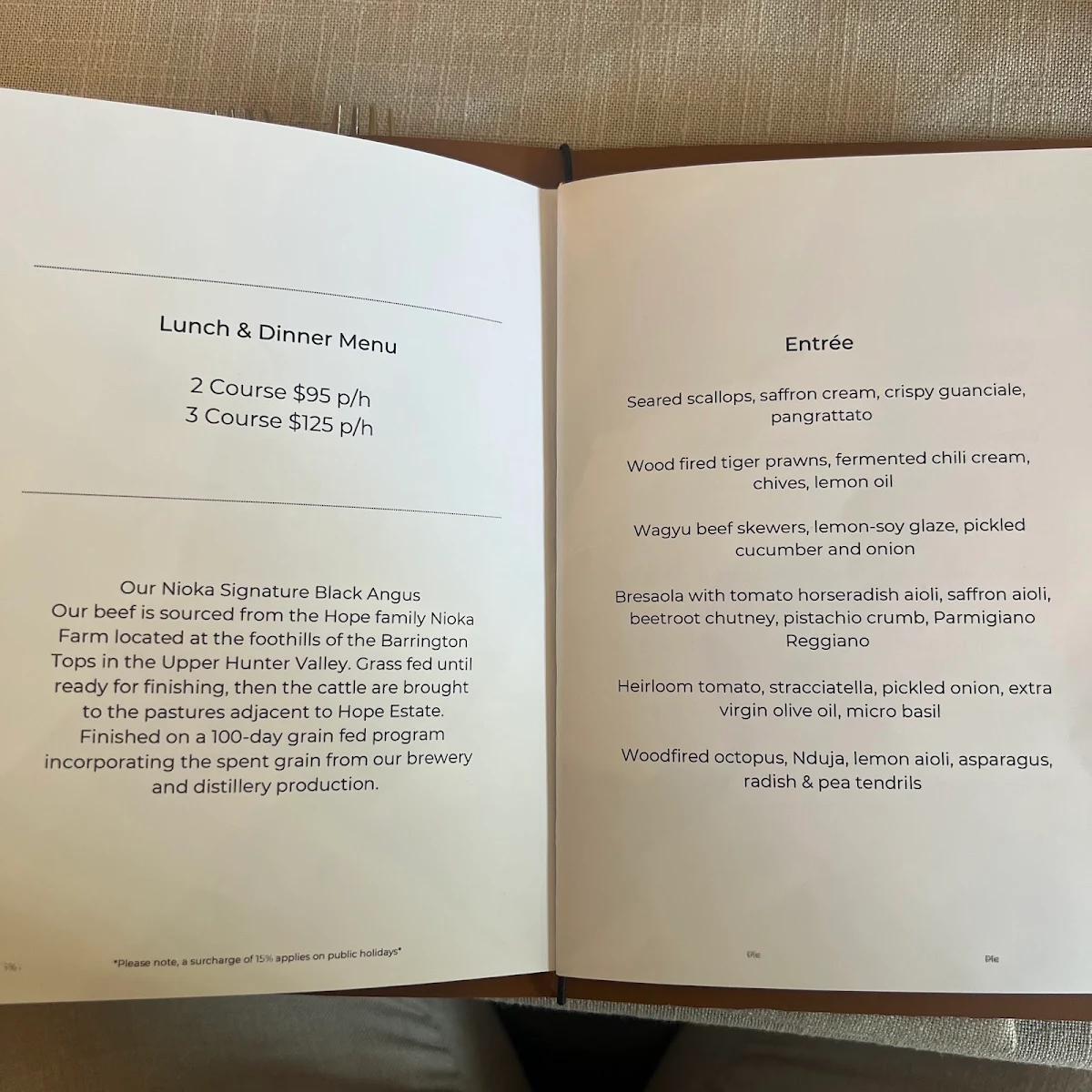Menu, Tower Lodge Restaurant