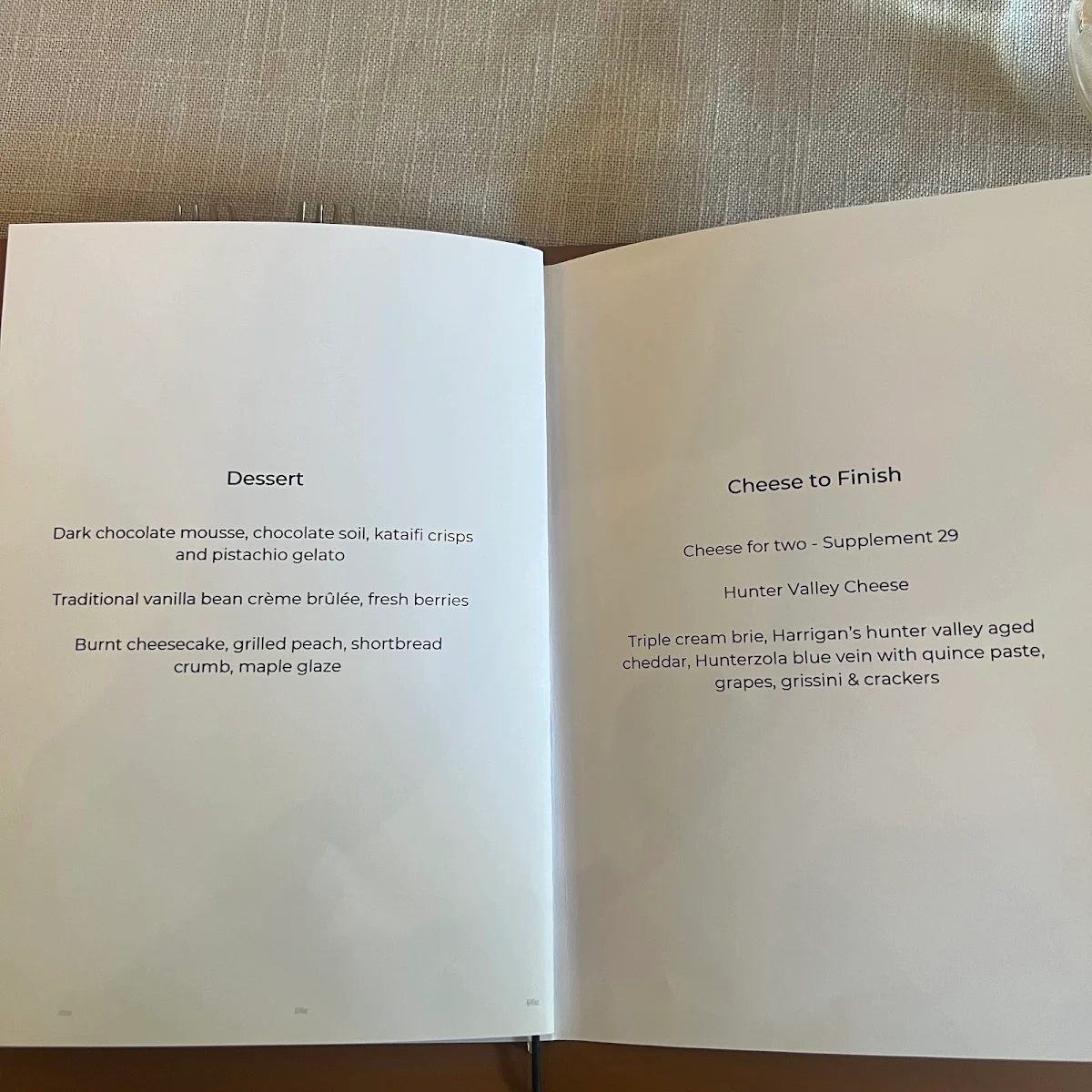 Menu, Tower Lodge Restaurant
