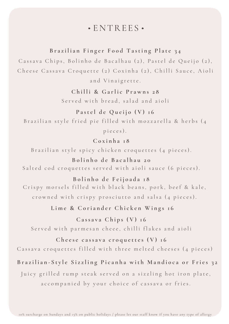 Menu, Bronte Belo City