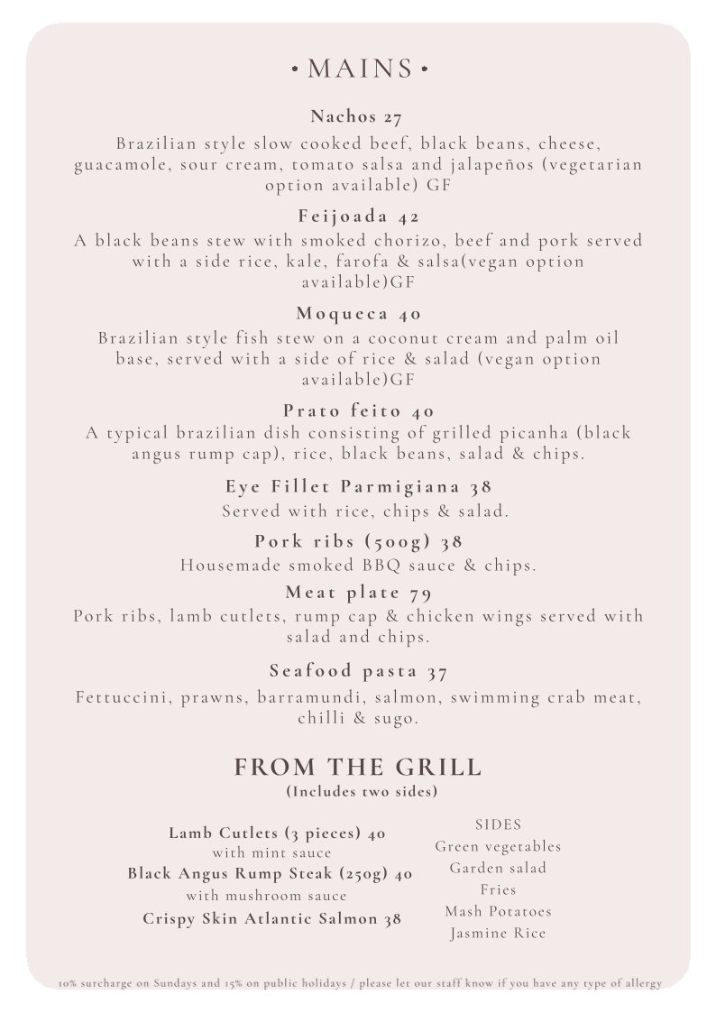 Menu, Bronte Belo City