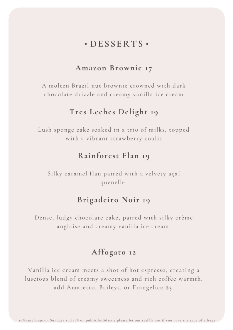 Menu, Bronte Belo City