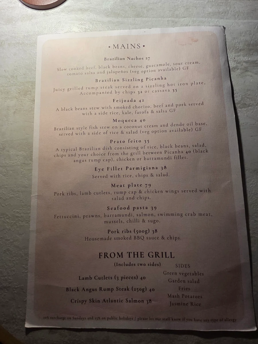 Menu, Bronte Belo City