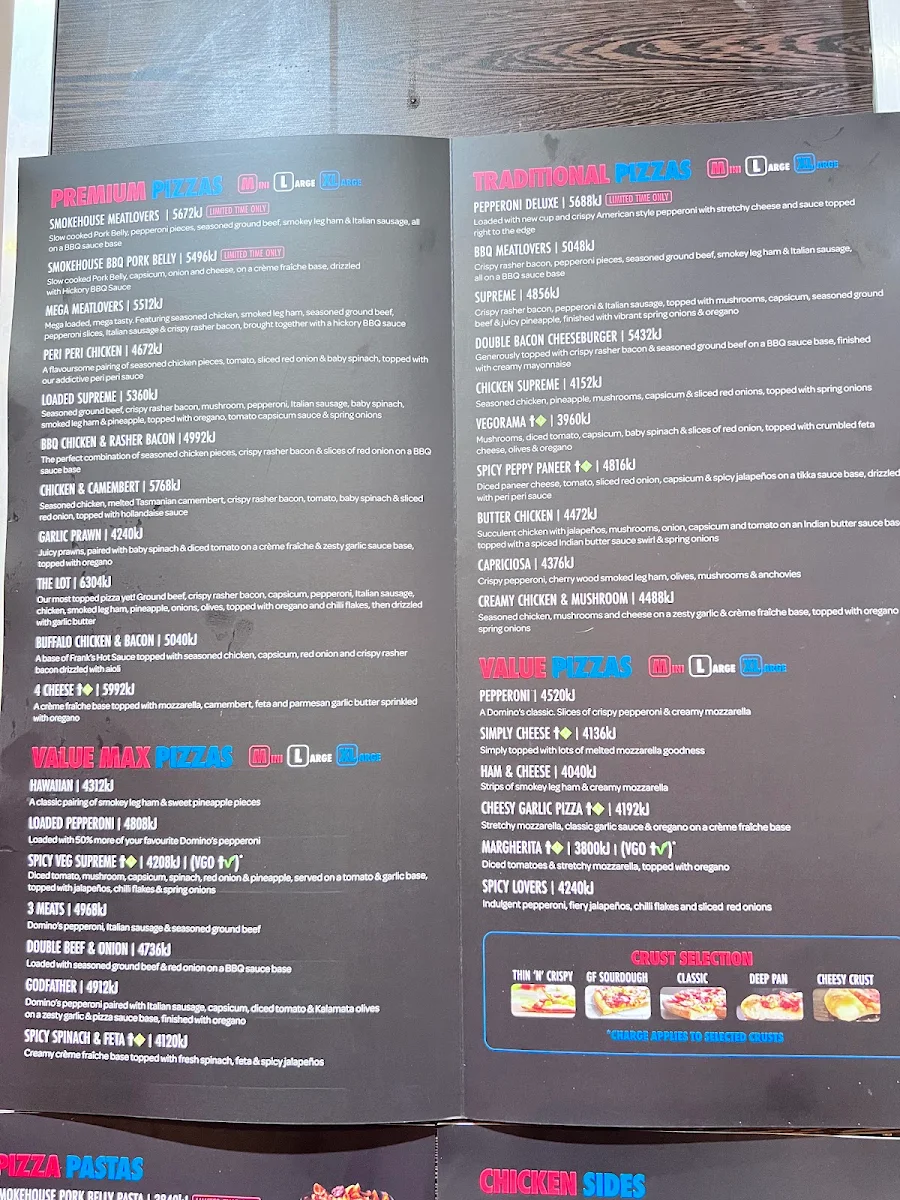 Menu, Domino's Pizza Carlton (VIC)