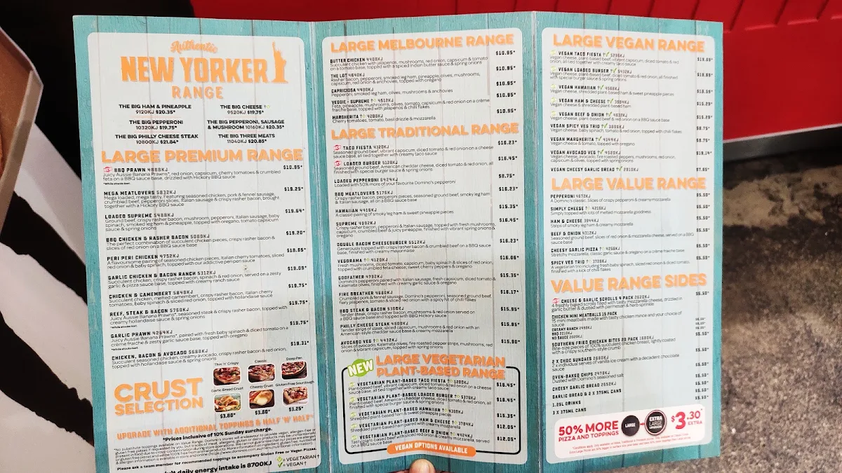 Menu, Domino's Pizza Carlton (VIC)