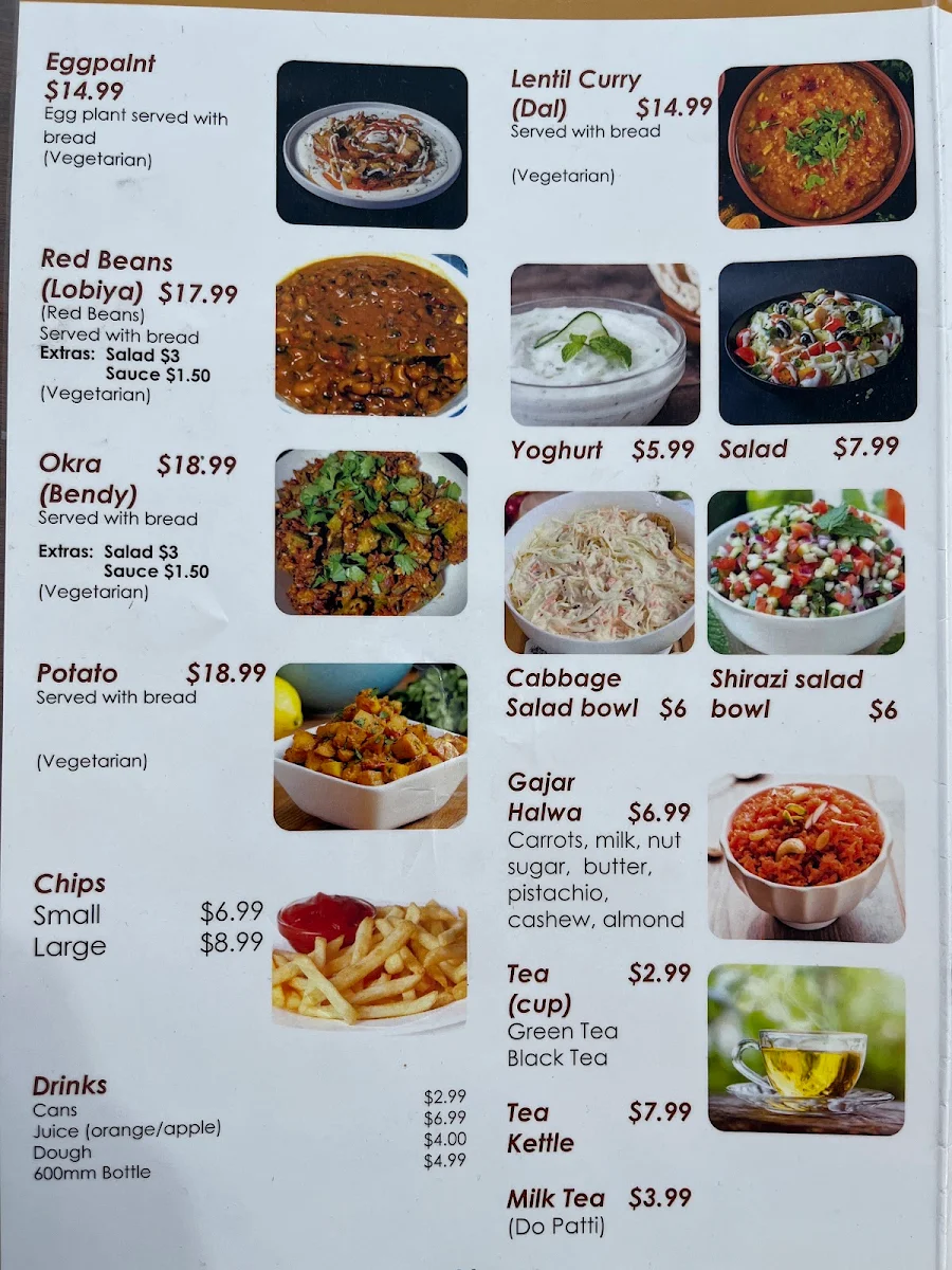 Menu, Afghan Star Restaurant Cranbourne