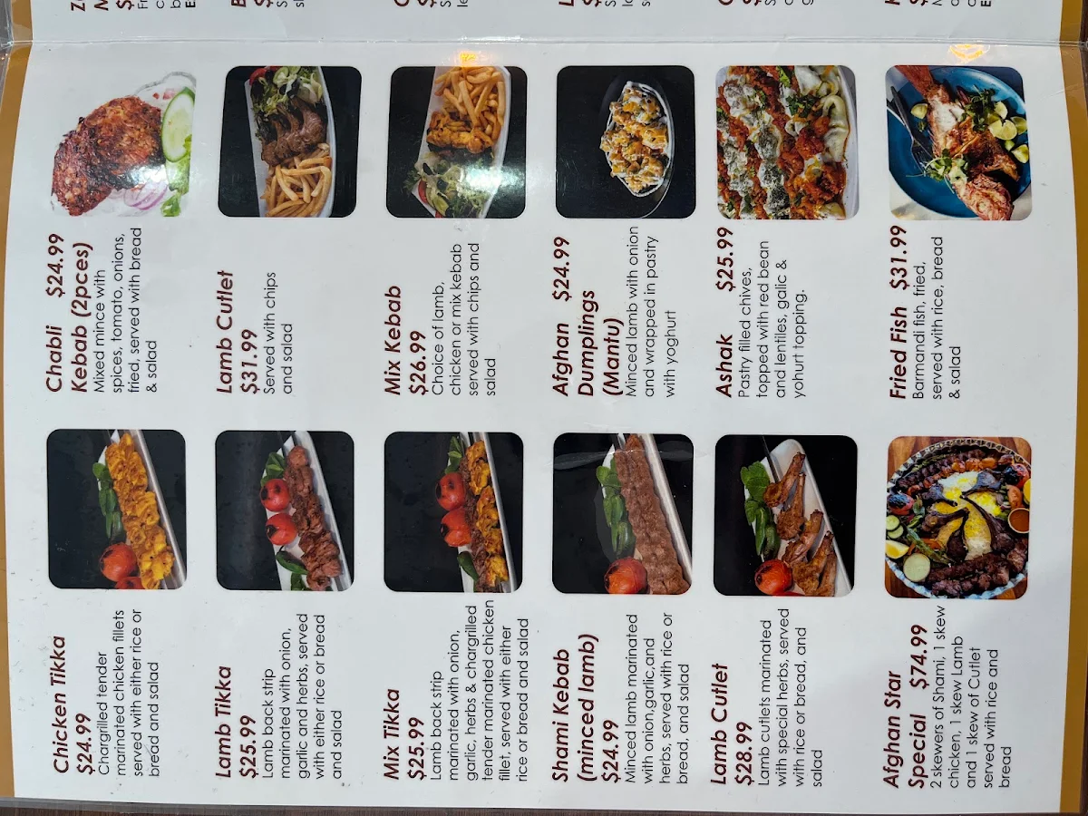 Menu, Afghan Star Restaurant Cranbourne