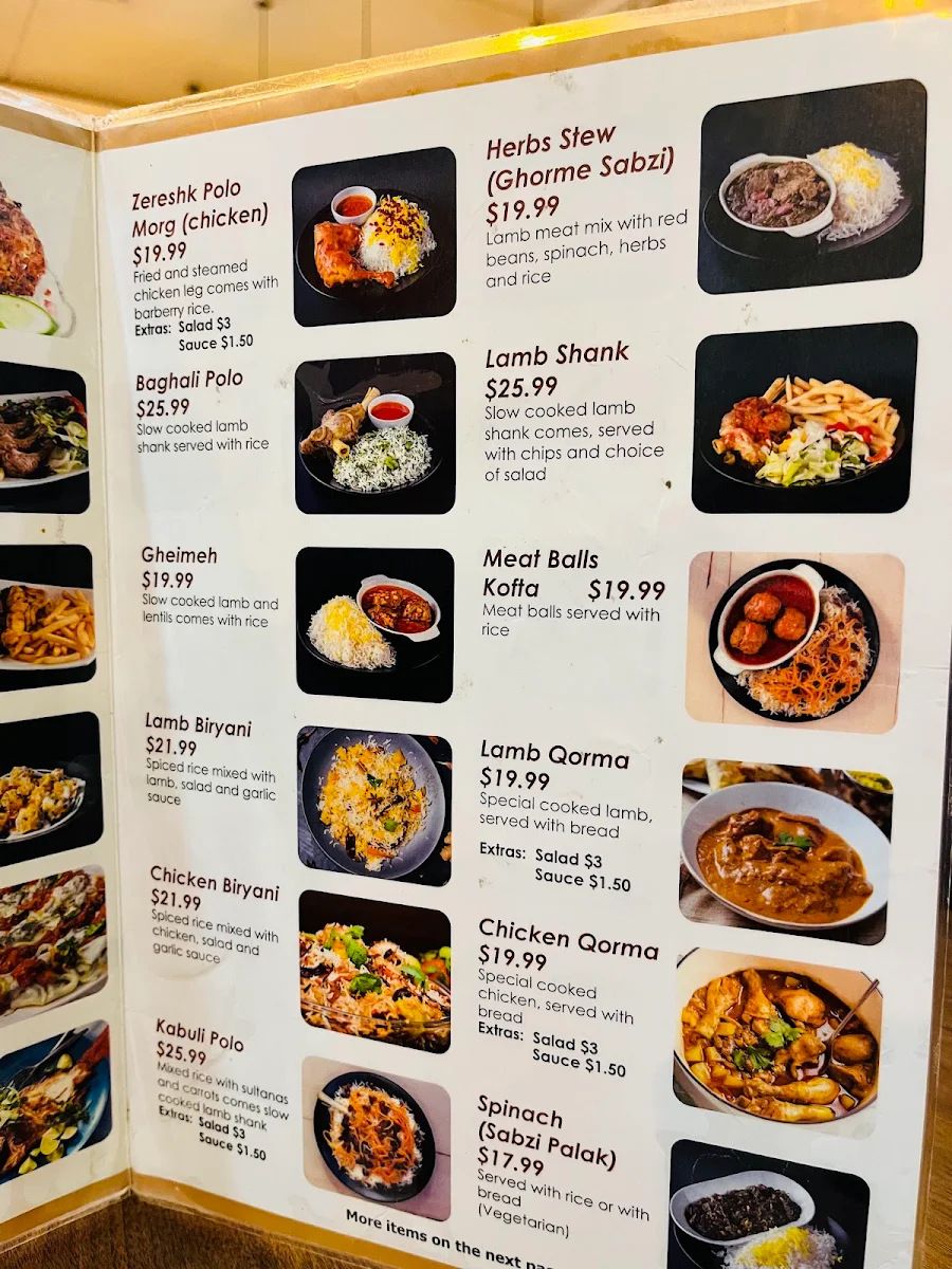 Menu, Afghan Star Restaurant Cranbourne