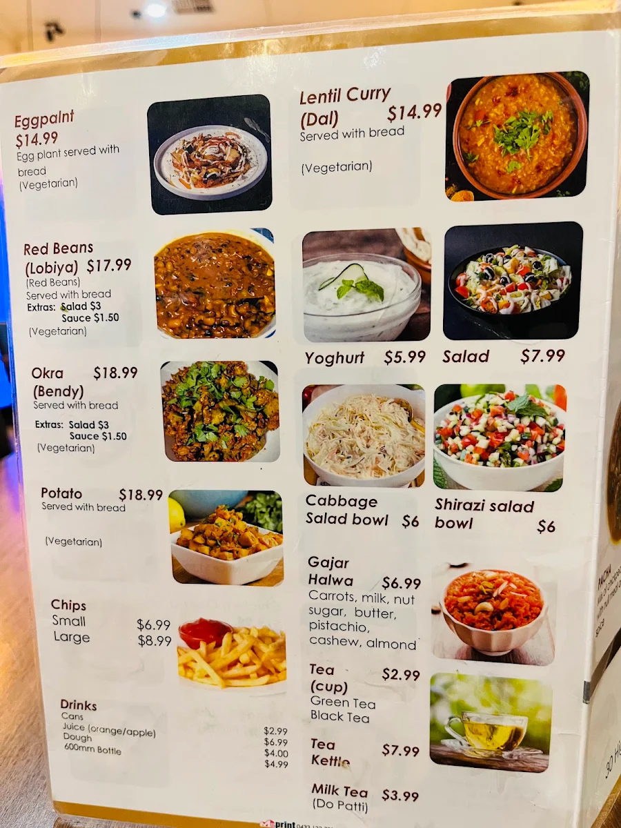 Menu, Afghan Star Restaurant Cranbourne